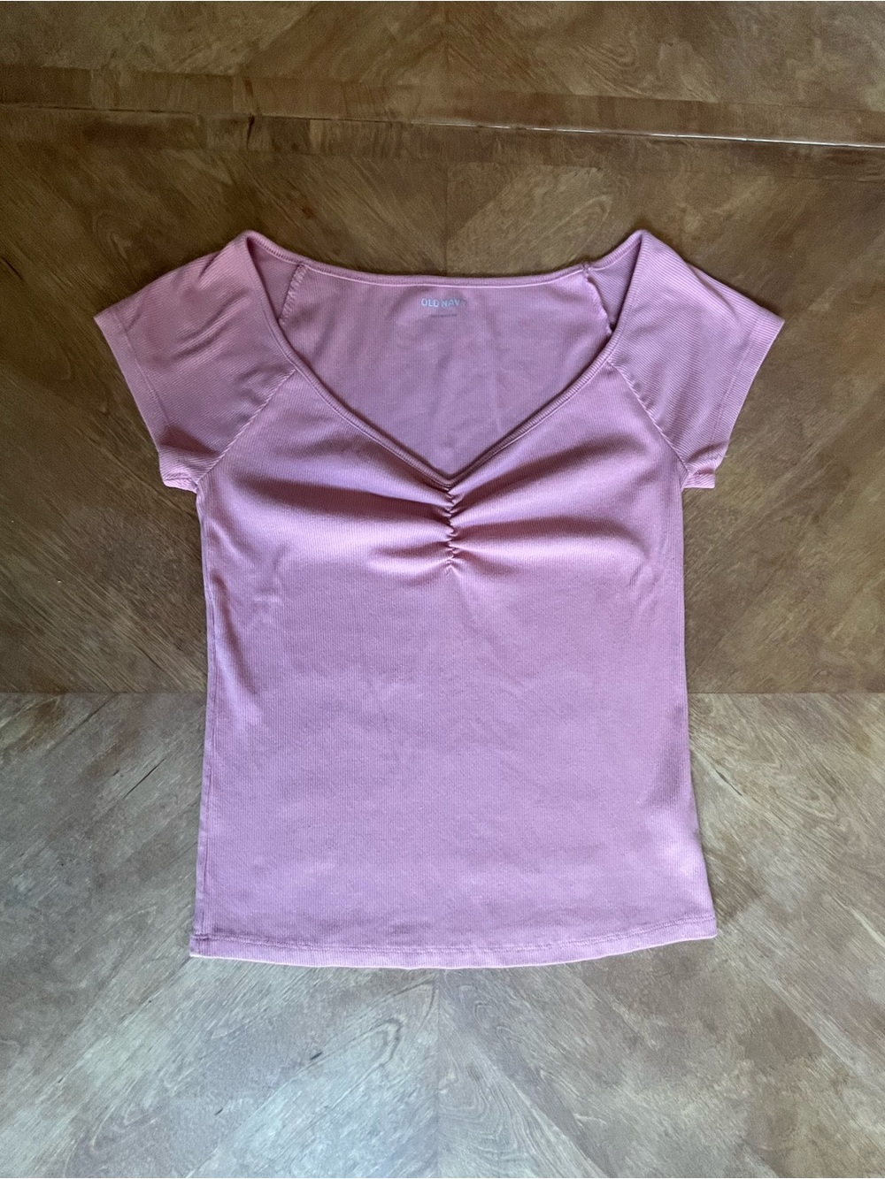 ✨🌸 Old Navy Ribbed Ruched V-Neck Cap Sleeve Top – Pink S